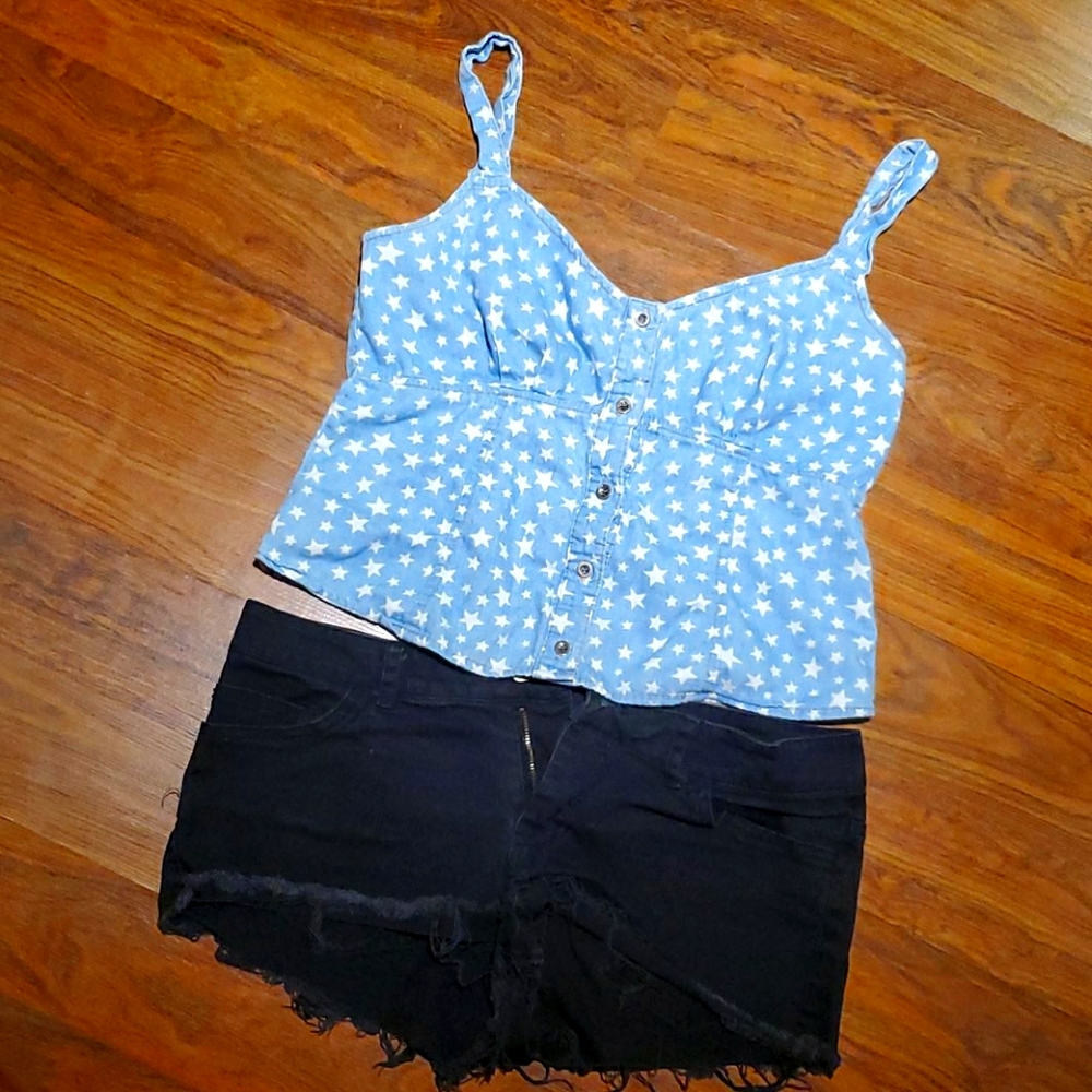 2/$25 Mimi Chica Faux Denim Crop Top